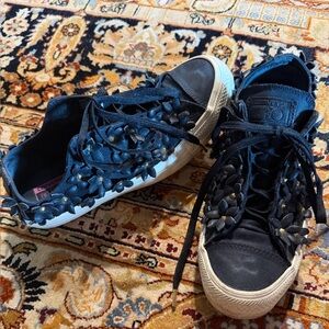 Converse x Pat Bo Black Leather and Gold Flower Sneakers- 9